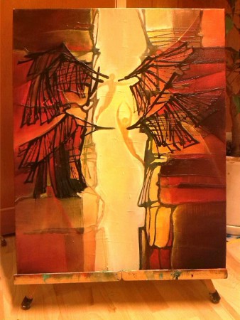 "Daidalos a Ikaros" 40x50cm, akryl-olej
